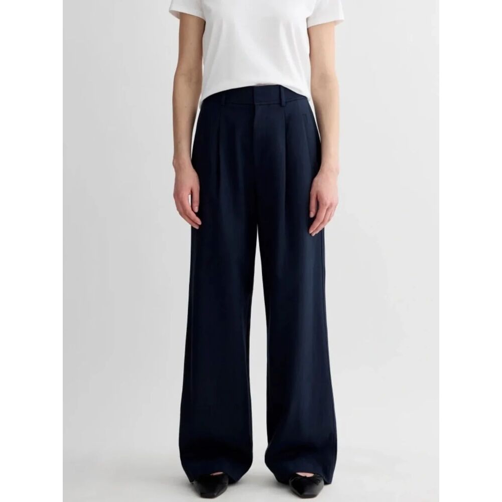 Everlane Wide Leg Pleated Pant Trouser Navy sz 4 Regular Chino cotton blue Work